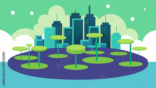 Interconnected Floating City Massive Platforms Urban Landscape Futuristic Design