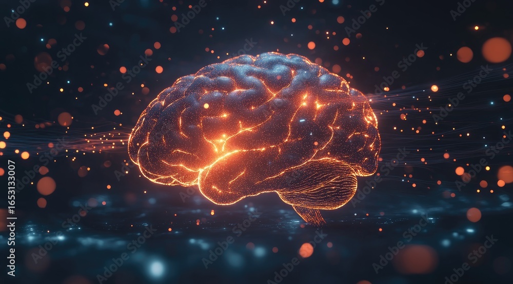 Fototapeta premium 3D brain, glowing, digital art