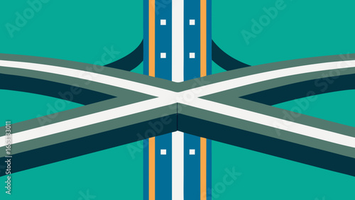 Clean Graphic of a Highway Interchange with Overpasses Urban Transport