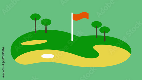 Clean Vector Graphic of a Green Golf Course Sport and Leisure Design