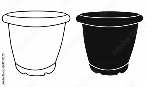 vector illustration,empty flowerpot icon in outline and silhouette style, simple container for gardening, planting, horticulture, nursery, decoration, agriculture, and eco themed design.
