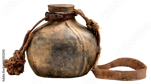 Military canteen with leather strap from colonial period