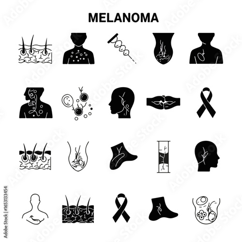 Melanoma Silhouette Icon Set – Medical Skin Cancer Awareness Vector Icons (SVG, PNG)