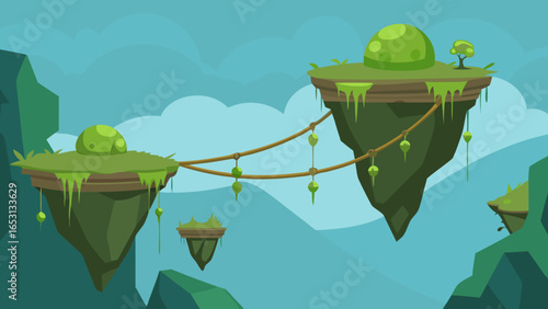 Fantasy Landscape with Floating Moss Covered Rocks Magical Nature