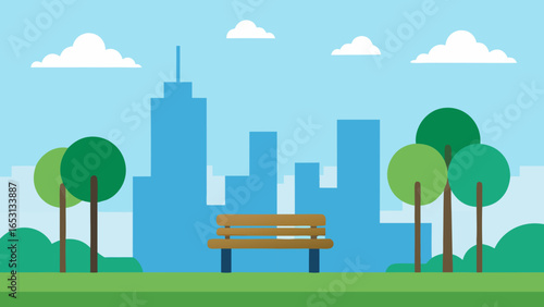 Flat Design of a Park with Trees and Bench Urban Nature Green Space