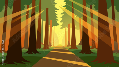 Giant Redwood Sequoia Forest Majestic Trees Nature Landscape Illustration