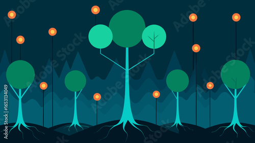 Connected Forest Trees Interwoven by a Network Unity Nature Ecosystem
