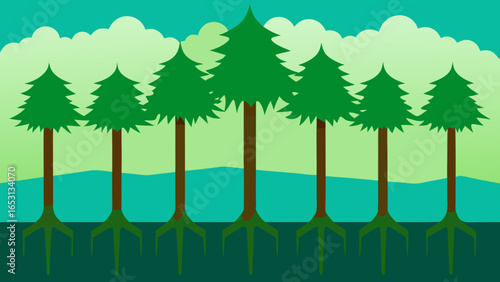 Surreal Forest with Upside Down Trees Abstract Nature Landscape Illustration