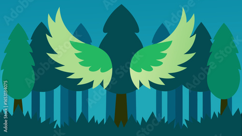 Fantasy Forest Trees Shaped like Giant Feathers Mystical Nature Landscape