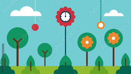 Conceptual Garden of Clocks Each Flower is a Clock Face