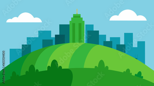 Green Hill Foreground with Sprawling City in the Background