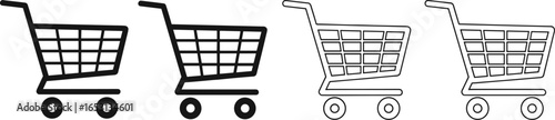 Shopping cart icons in solid and outline styles, retail, e‑commerce, store basket, buying, checkout, commerce symbol vector design set
