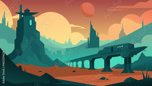 Conceptual Landscape Composed of Giant Abandoned Ruins