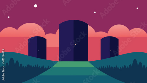 Mysterious Landscape Dotted with Giant Standing Doors
