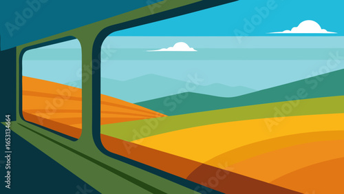 Scenic Landscape from Train Window Fields and Forests