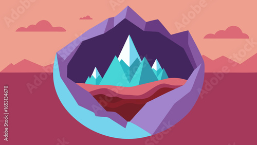 Conceptual Landscape Inside a Giant Cracked Open Geode
