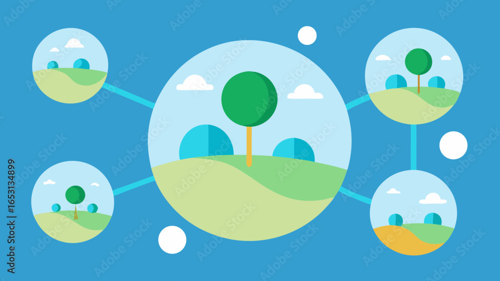 Fototapeta premium Whimsical Landscape of Interconnected Shimmering Soap Bubbles