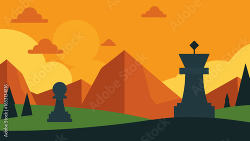 Conceptual Landscape of Giant Discarded Chess Pieces