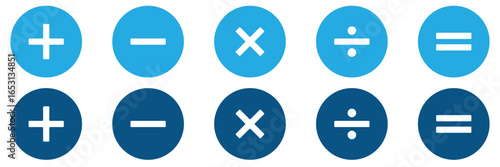 Plus, minus, multiply, divide, equal sign icons vector illustration. Calculate symbol. Finance symbols. Basic mathematical symbol. 
