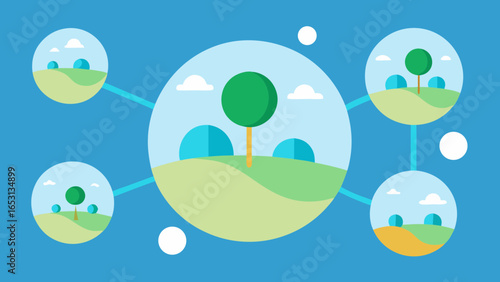 Whimsical Landscape of Interconnected Shimmering Soap Bubbles