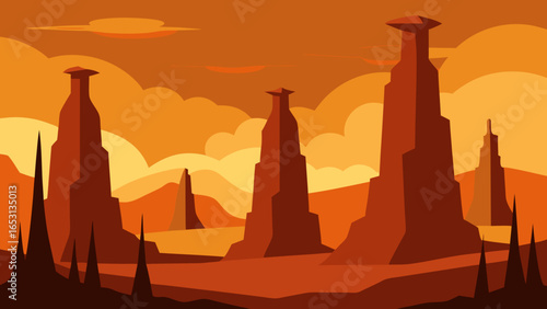 Majestic Landscape of Tall Thin Rock Spires Hoodoos