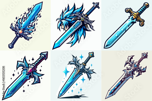 collection of legendary sword game icon