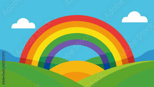 Vibrant Rainbow Arching Across Beautiful Poststorm Landscape View