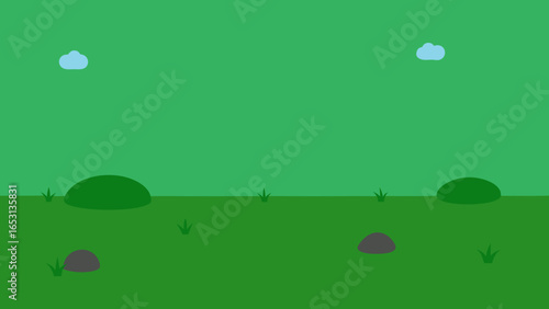 Minimalist Vector Illustration of a Green Field and Blue Sky