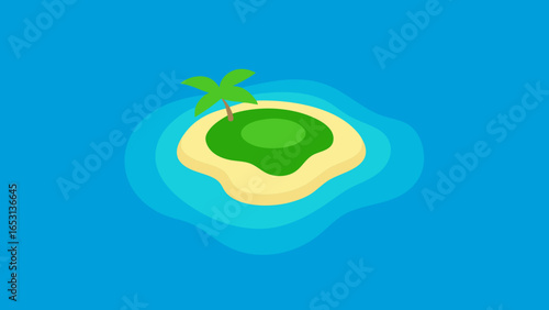 Overhead View of a Small Tropical Atoll in a Vast Ocean Paradise
