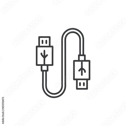 USB Cable on White Background in Minimal Line Style