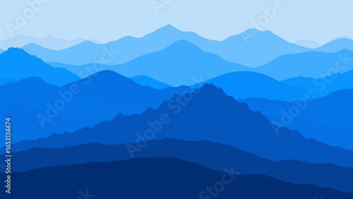 Panoramic View of Layered Blue Mountains Fading into the Distance