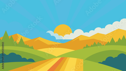 Peaceful Valley with Sun Rays Breaking Through Clouds Heavenly Light