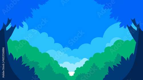 Clear Blue Sky Glimpse Through a Wooded Opening Outdoor Scene