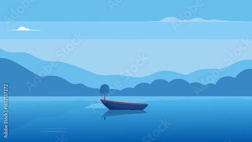 Explore a Serene Minimalist Landscape of a Single Boat on Water