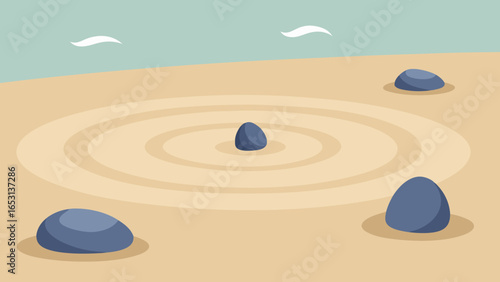 Discover a Serene Zen Garden with Raked Sand and Carefully Placed Rocks