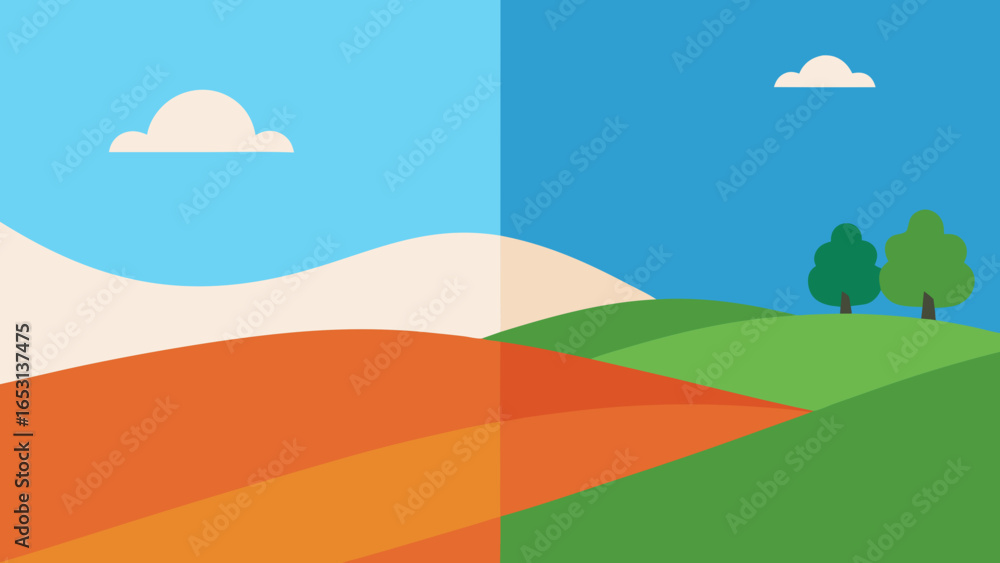 Fototapeta premium Witness a Simple Serene Landscape Design with Just Two Colors