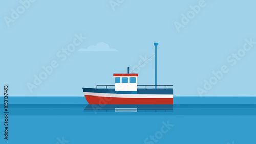 Observe a Simple Serene Scene of a Fishing Boat on a Vast Ocean
