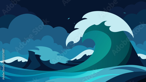 Experience a Dramatic Stormy Sea with Large Stylized Waves Crashing