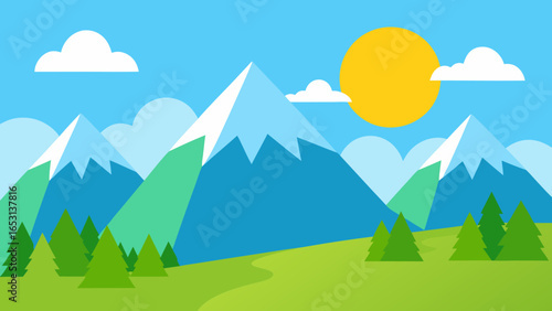 Marvel at a Sunny High Altitude Meadow Scene with Majestic Mountains