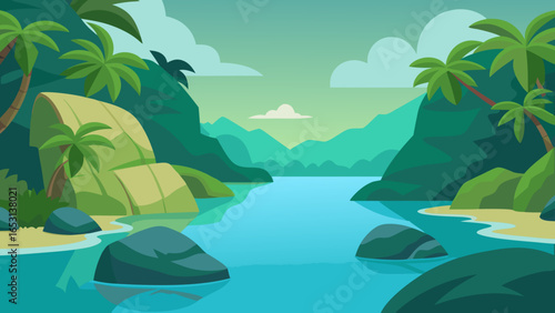Discover the Serene Tropical Lagoon Surrounded by Lush Jungle Landscape