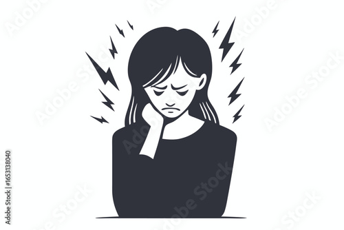 Stressed Woman With Lightning Bolts on White Background