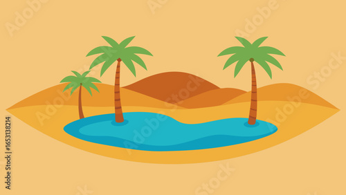 Serene vector illustration of an oasis in the desert with palm trees