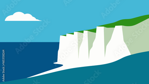 Iconic vector landscape showing the famous chalk cliffs of Dover