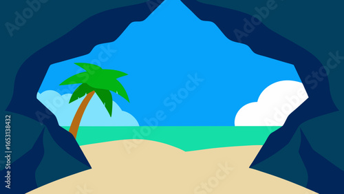 Captivating view through a cave opening looking out onto the ocean