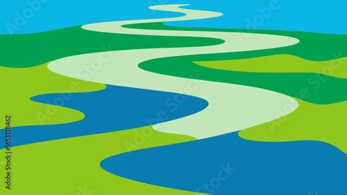 Beautiful wide flat river delta with intricate water channels