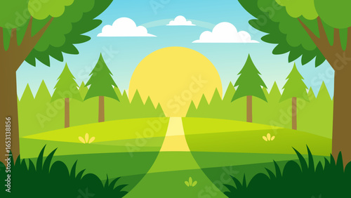 Welcoming edge of a forest opening to a bright sunny natural clearing