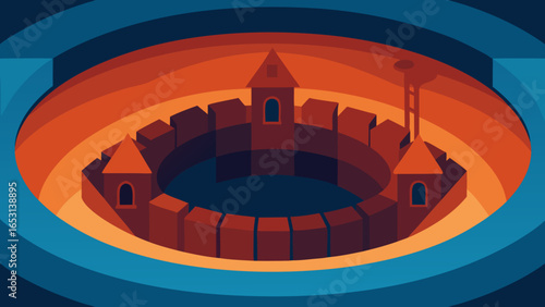 Mysterious interior of a massive impossibly deep well abstract illustration