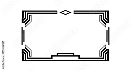 An elegant Art Deco frame featuring bold geometric lines and vintage 1920s styling. This classic black and white border is perfect for Great Gatsby themed invitations or posters.