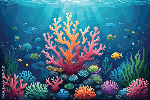 corals with underwater view background. Vector illustration