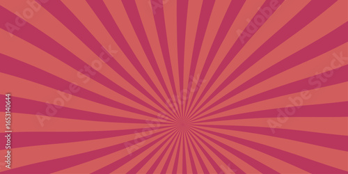 Abstract background with rays retro starburst rays. Salmon pink color sunburst background, red and purple bright sunrise isolated glow striped texture background.